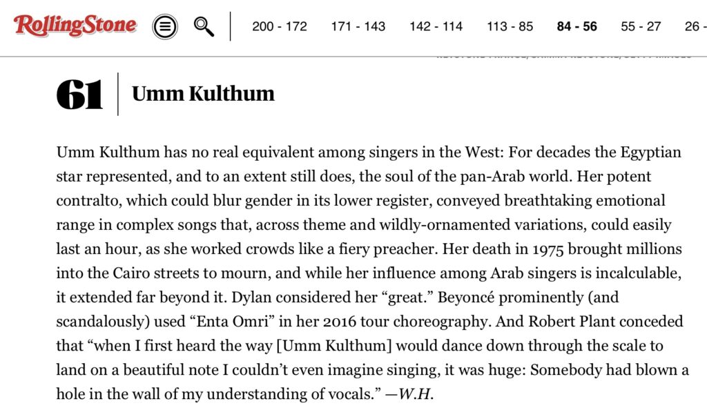 Umm Kulthum Ranked as One of the Greatest Singers of All Time