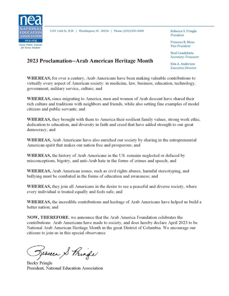 Recognition of National Arab American Heritage Month (NAAHM) Reaches New Heights in April 2023!