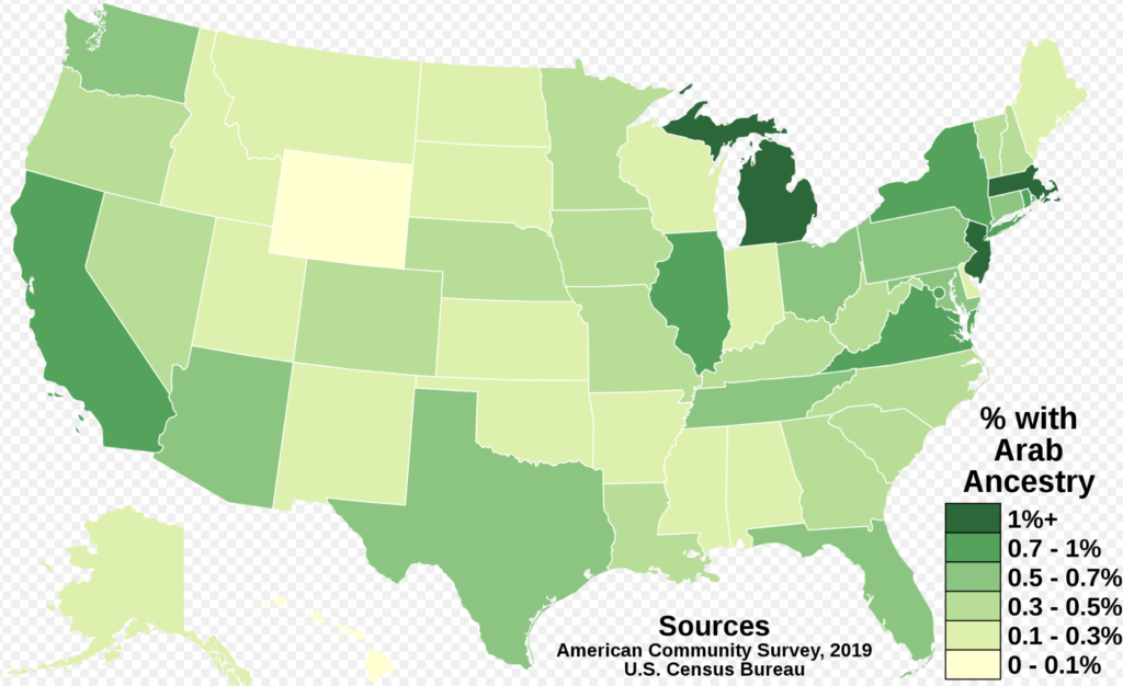 Arab Ancestry in each State of United States