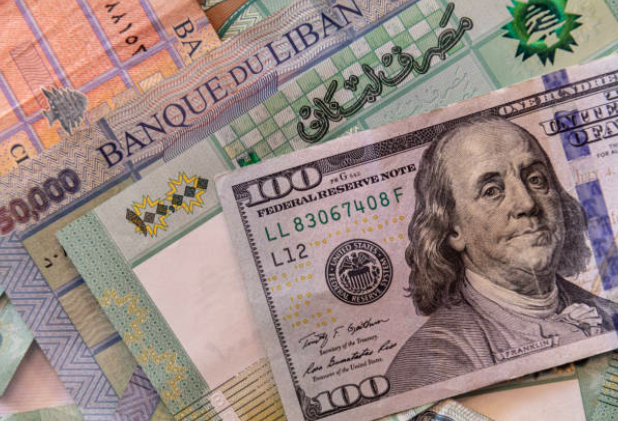 Lebanon currency and American currency.