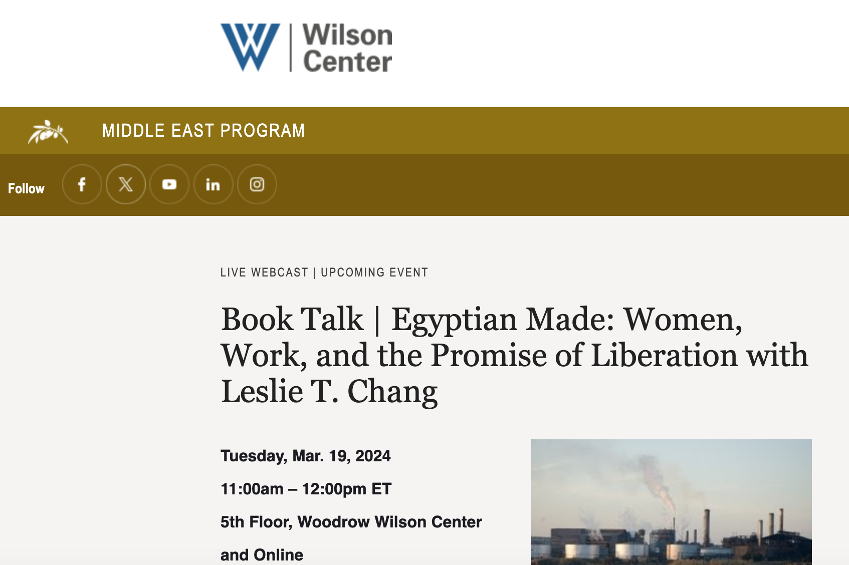 Book Talk | Egyptian Made: Women, Work, and the Promise of Liberation with Leslie T. Chang