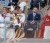 Source: RHC This image shows King Abdullah II. Next to him from the left is Queen Rania, and next to him from the right are Crown Prince Hussain and his wife, Princess Rajwa.