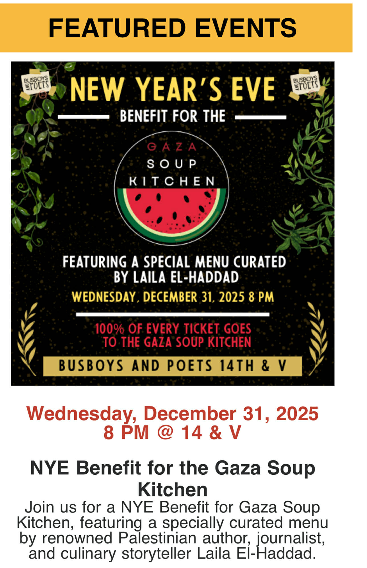 NYE Benefit for the Gaza Soup Kitchen