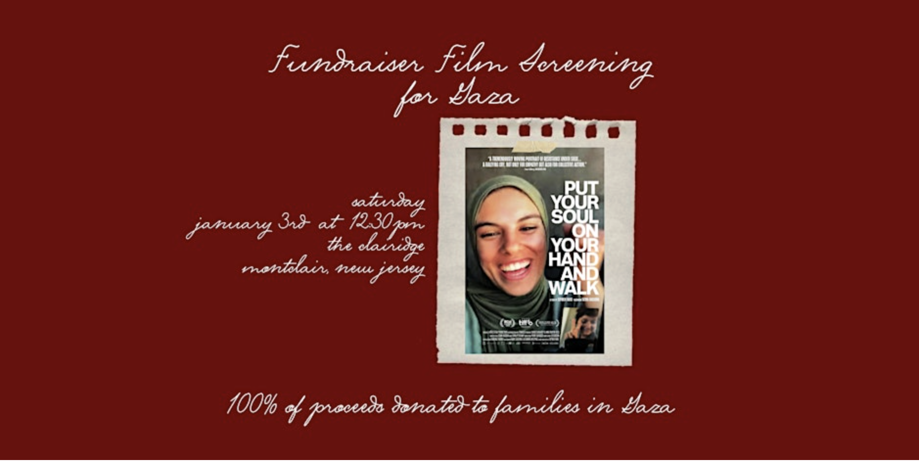 NJ Fundraiser Film Screening for Gaza: Put Your Soul on Your Hand and Walk