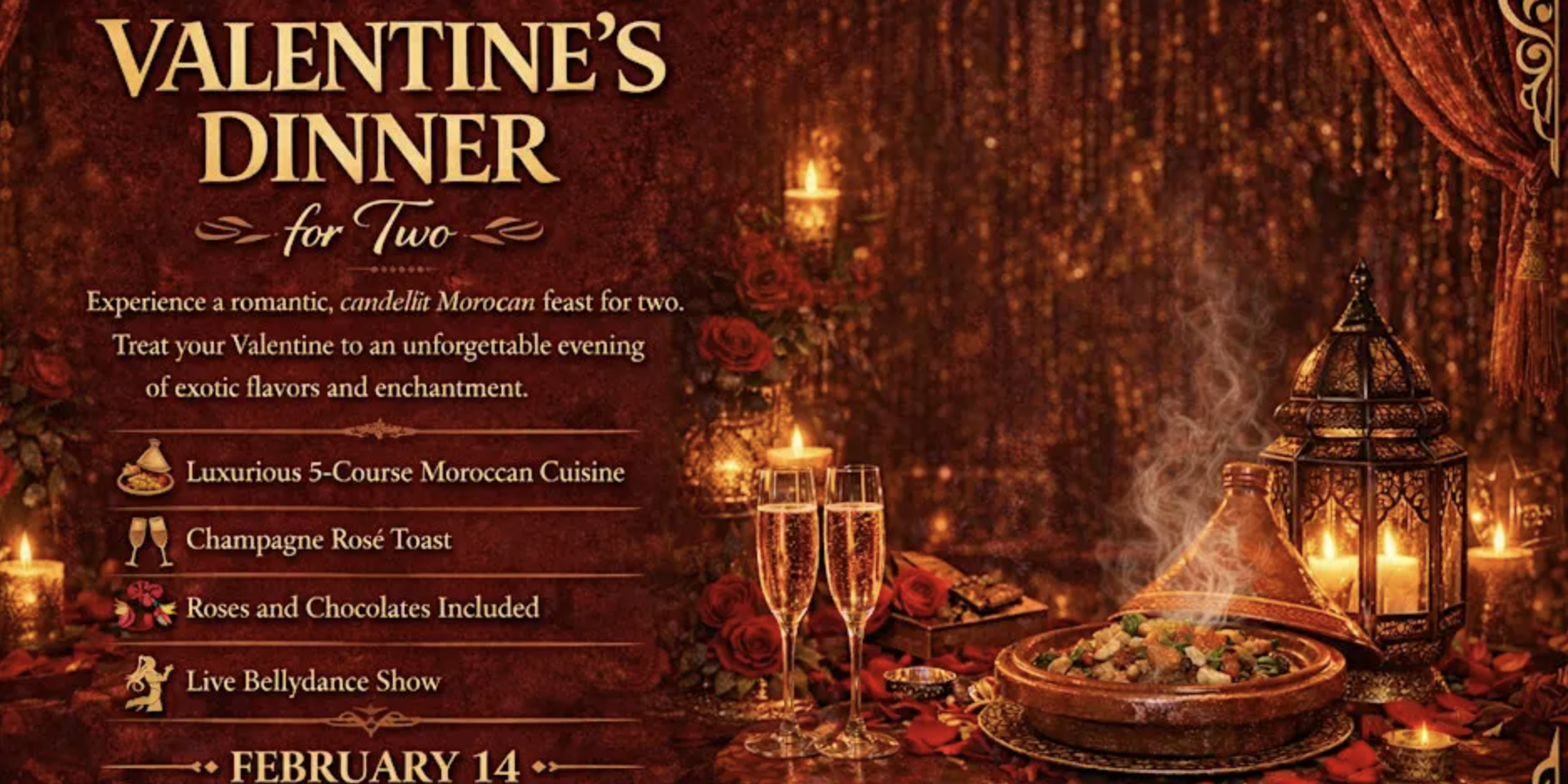 Valentine’s Day dinner at Marrakech restaurant