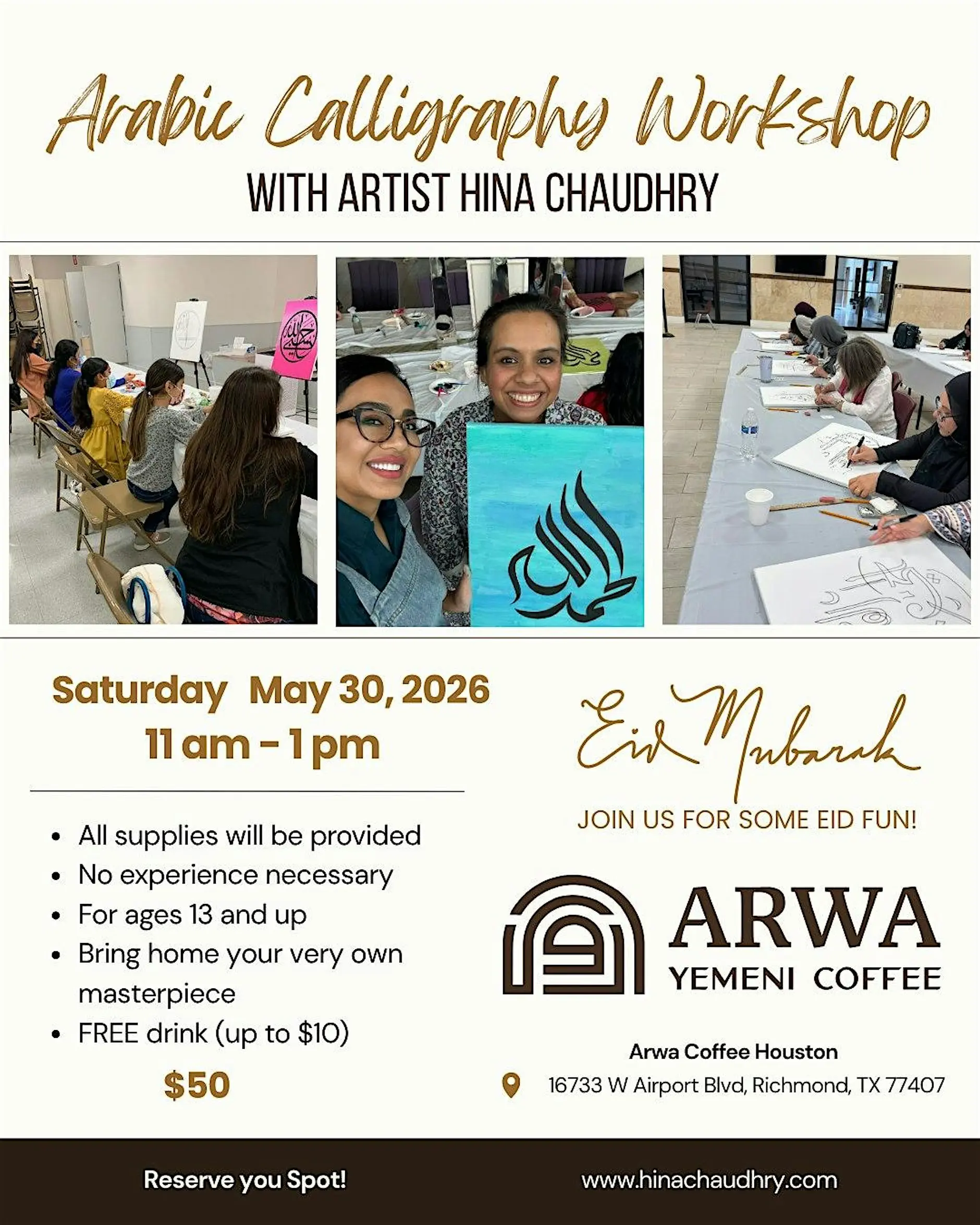 Arabic Calligraphy Workshop @ Arwa Coffee with Hina Chaudhry