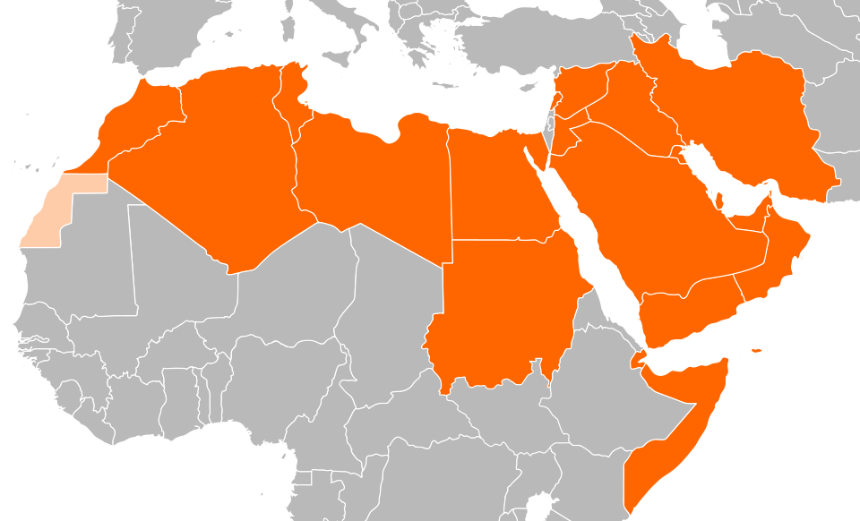 Countries and territories of the MENA region according to the definition of UNAIDS. Photo by Nederlandse Leeuw, CC BY 4.0 via Wikimedia Commons
Creative Commons Attribution-Share Alike 4.0 International: https://creativecommons.org/licenses/by-sa/4.0/deed.en